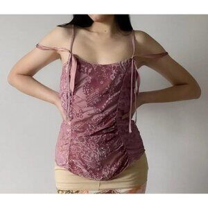 Vtg Express Paisley Lace Burnout Camisole Top Dusty Rose Large Whimsy Silk Blend